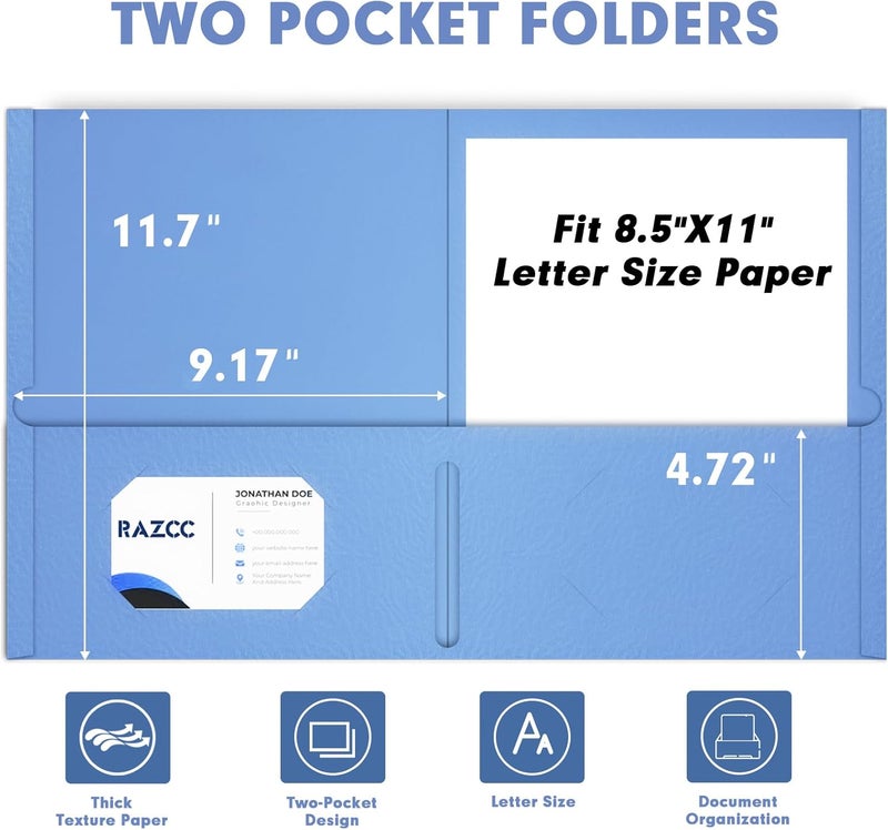 RAZCC Two Pocket Folders, 30 Pack File Folders with Pockets Fit Letter Size Paper, Thick Paper File Folder for School Office Business Home, Assorted 10 Colors - Image 2